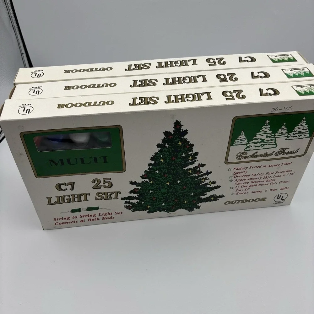 3 Sets Enchanted Forest 25-Light Set C7 Ceramic‎ Style Bulbs Vtg Christmas